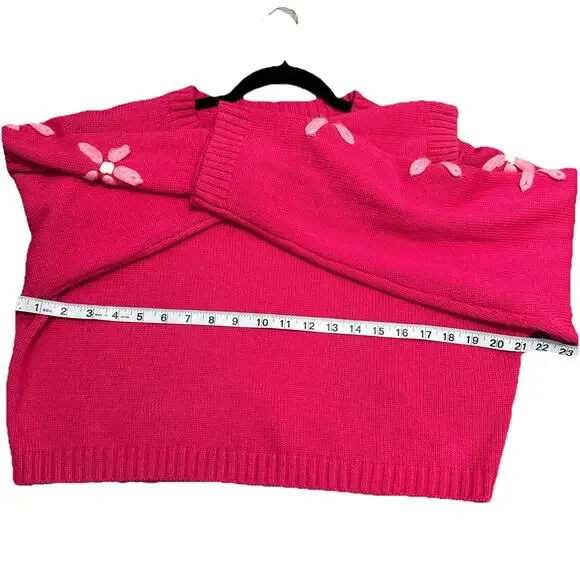 Altar'd State Pink Crew Neck Cropped Pullover Sweater w/ Flowers sz L New - Picture 5 of 7